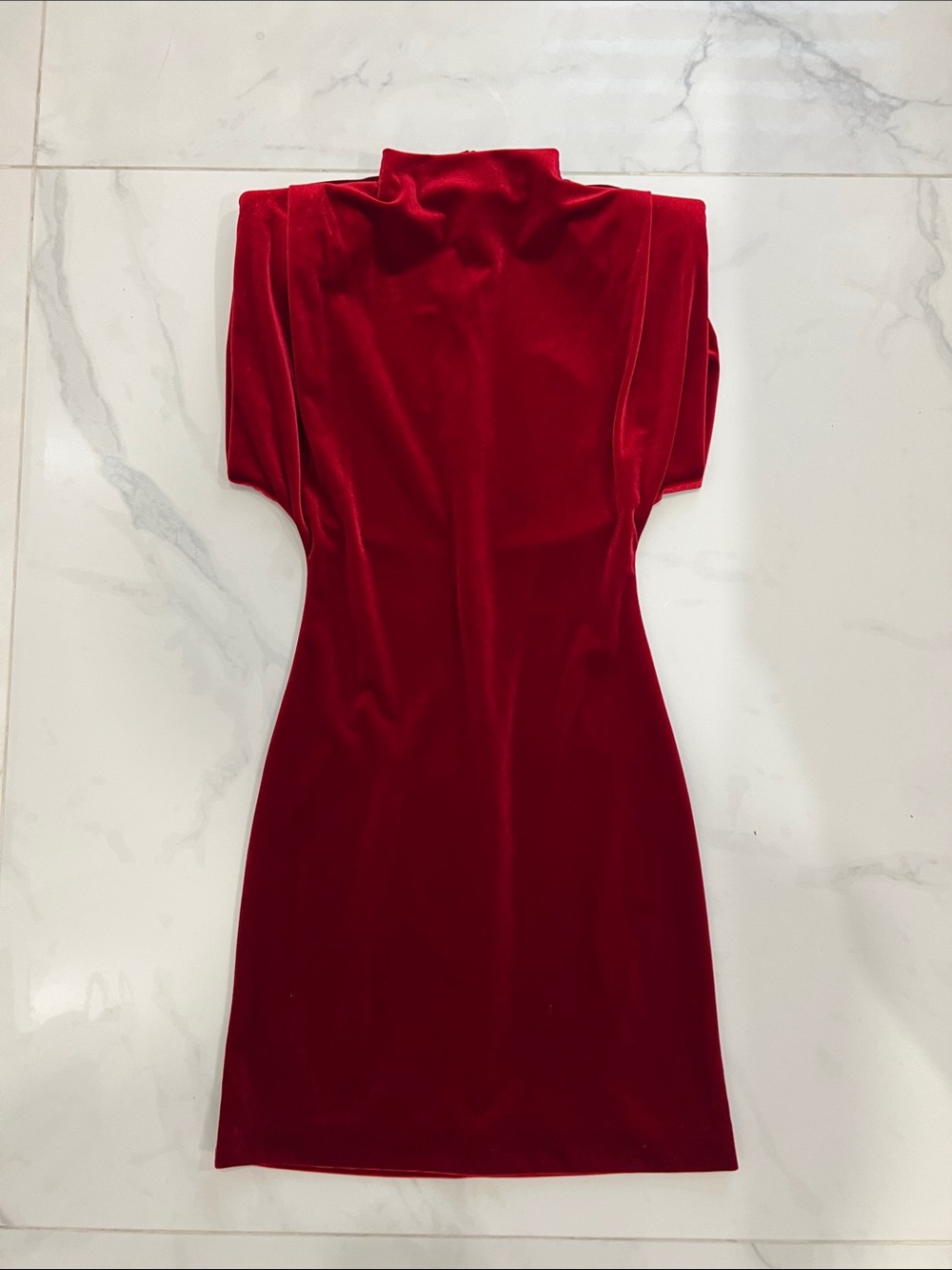 Zara Red Velvet High-Neck Mini Dress
